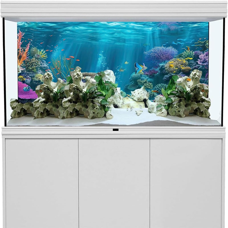 iTapnoom Ocean Floor Aquarium Background, Underwater Tropical Fish Coral Reef Aquatic Nature Plant Fish Tank Backdrop Decor, Polyester Fabric with 6 EVA Double-Sided Tapes 48x24 inches/120x60cm - Image 4